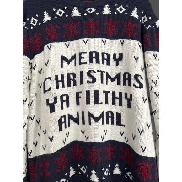 Merry Christmas Ya Filthy Animal Home Alone You Look Ugly Today Sweater Size L - Picture 4 of 8
